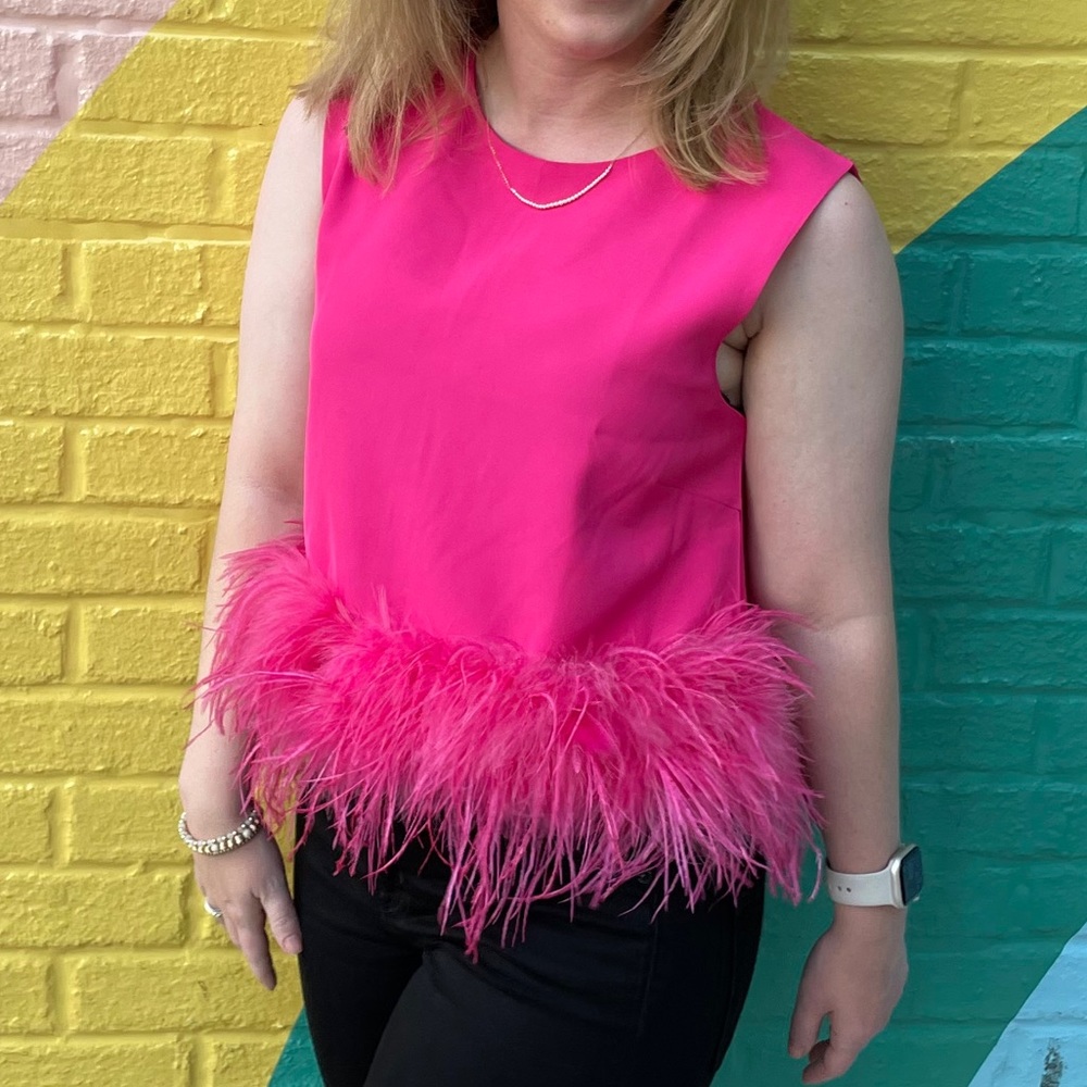 Hot Pink Cropped Feather Top